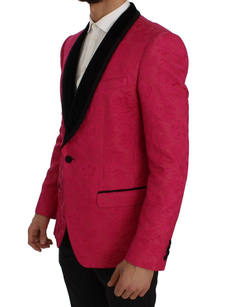 Roze bloemenbrokaat slim blazerjasje