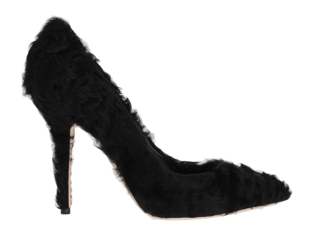 Zwarte Xiangao lamsbont leren pumps