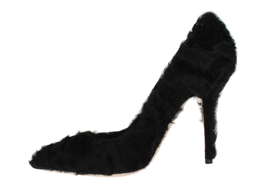 Zwarte Xiangao lamsbont leren pumps