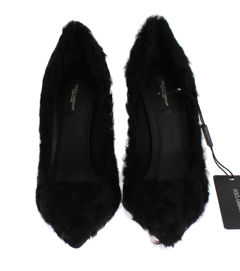 Zwarte Xiangao lamsbont leren pumps