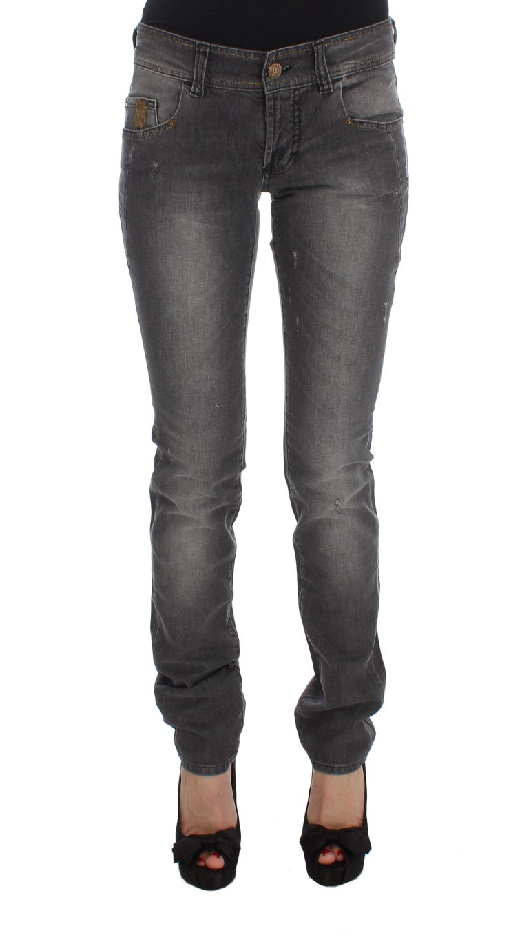 Grijs gewassen katoenmix slim fit stretch jeans