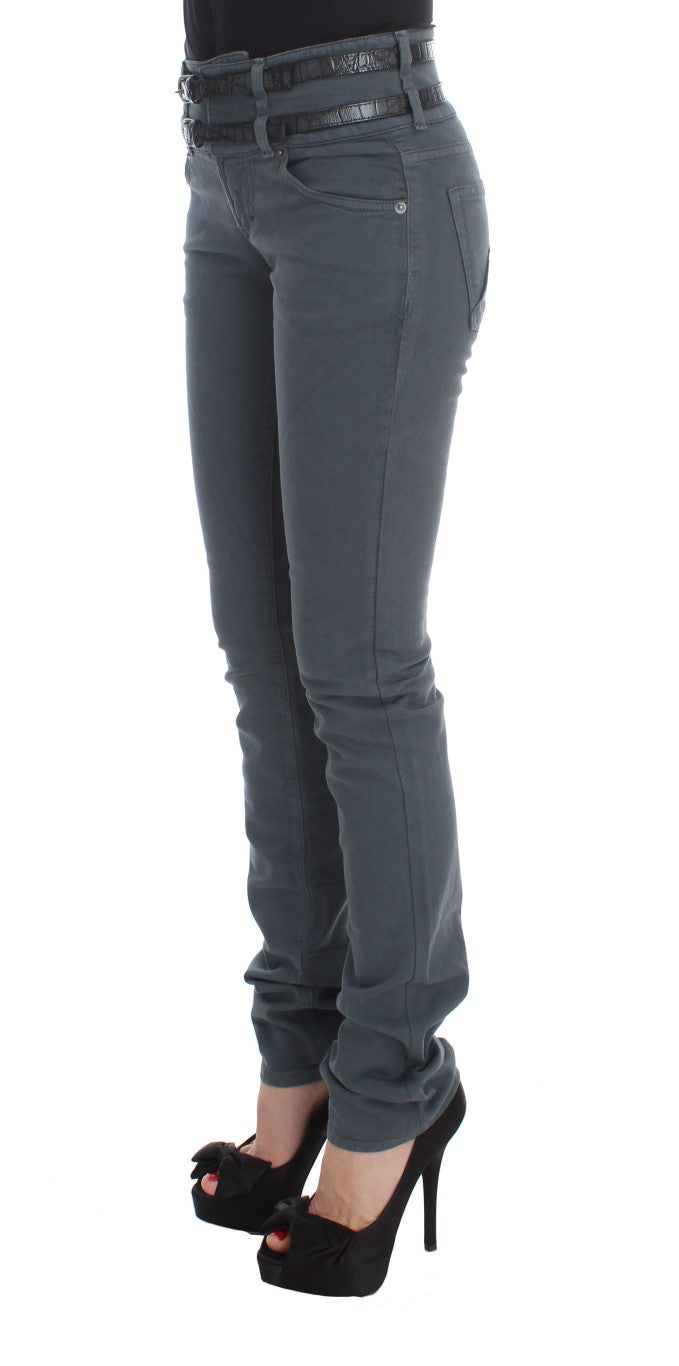 Blauwe jeans met hoge taille en een slim fit van katoenmix