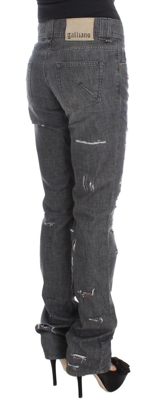 Grijze katoenen gescheurde rechte jeans