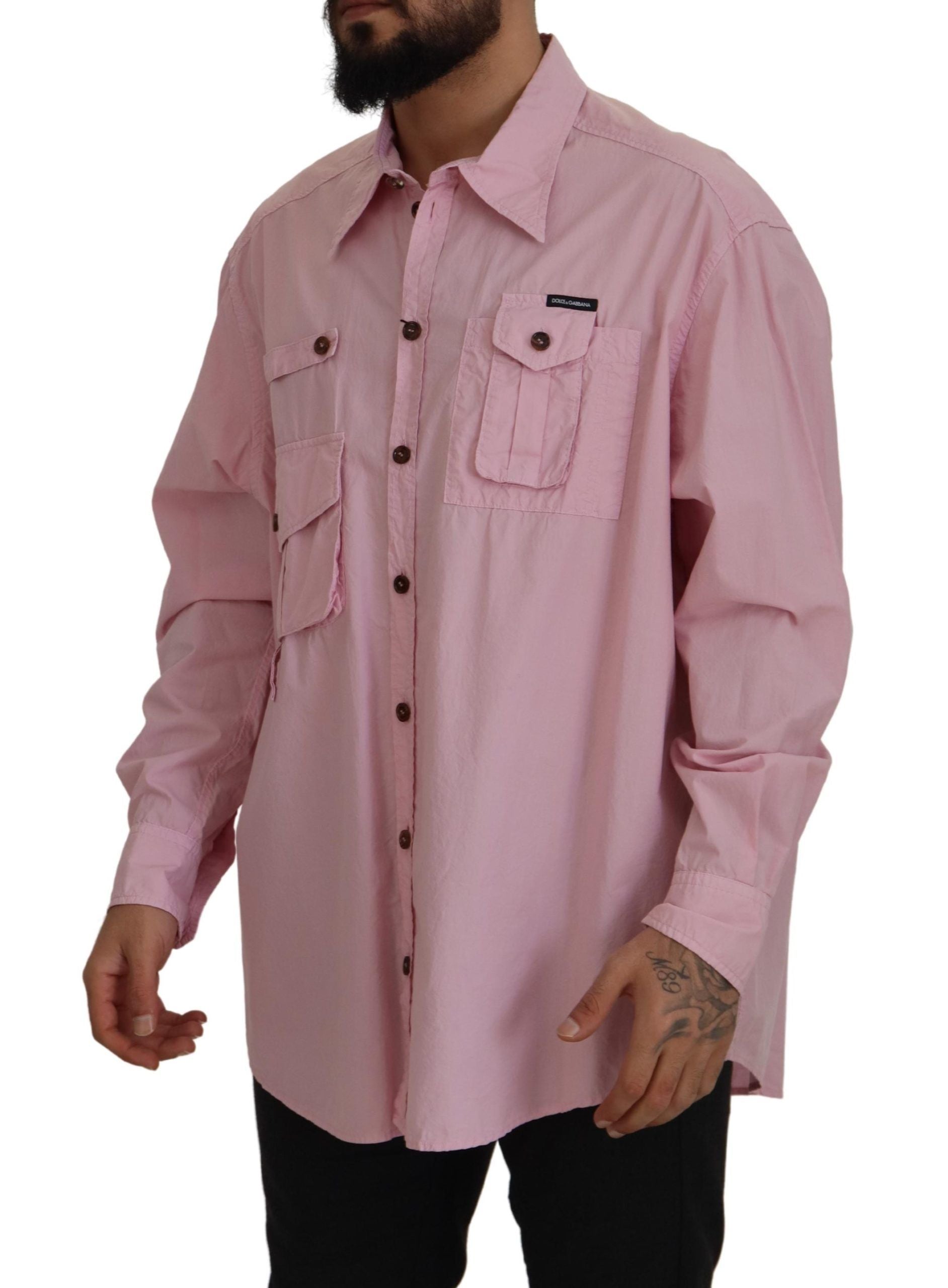 Roze casual overhemd met lange mouwen en knoopjes