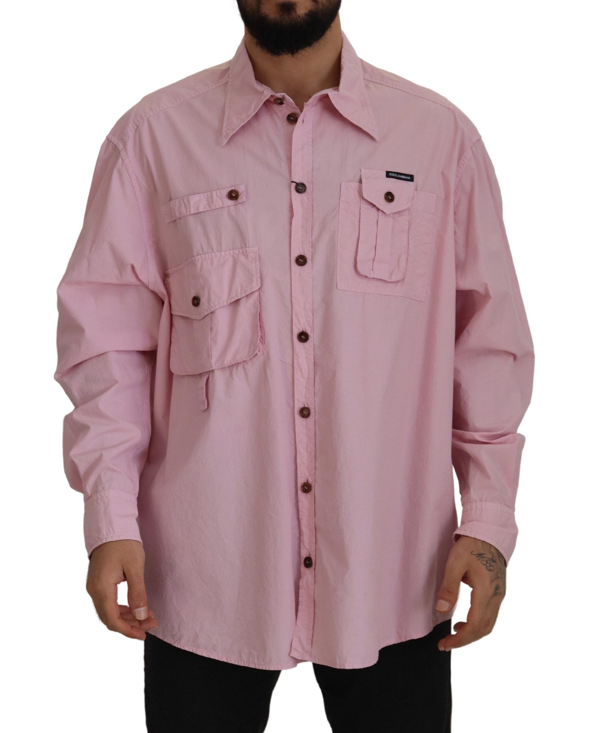 Roze casual overhemd met lange mouwen en knoopjes