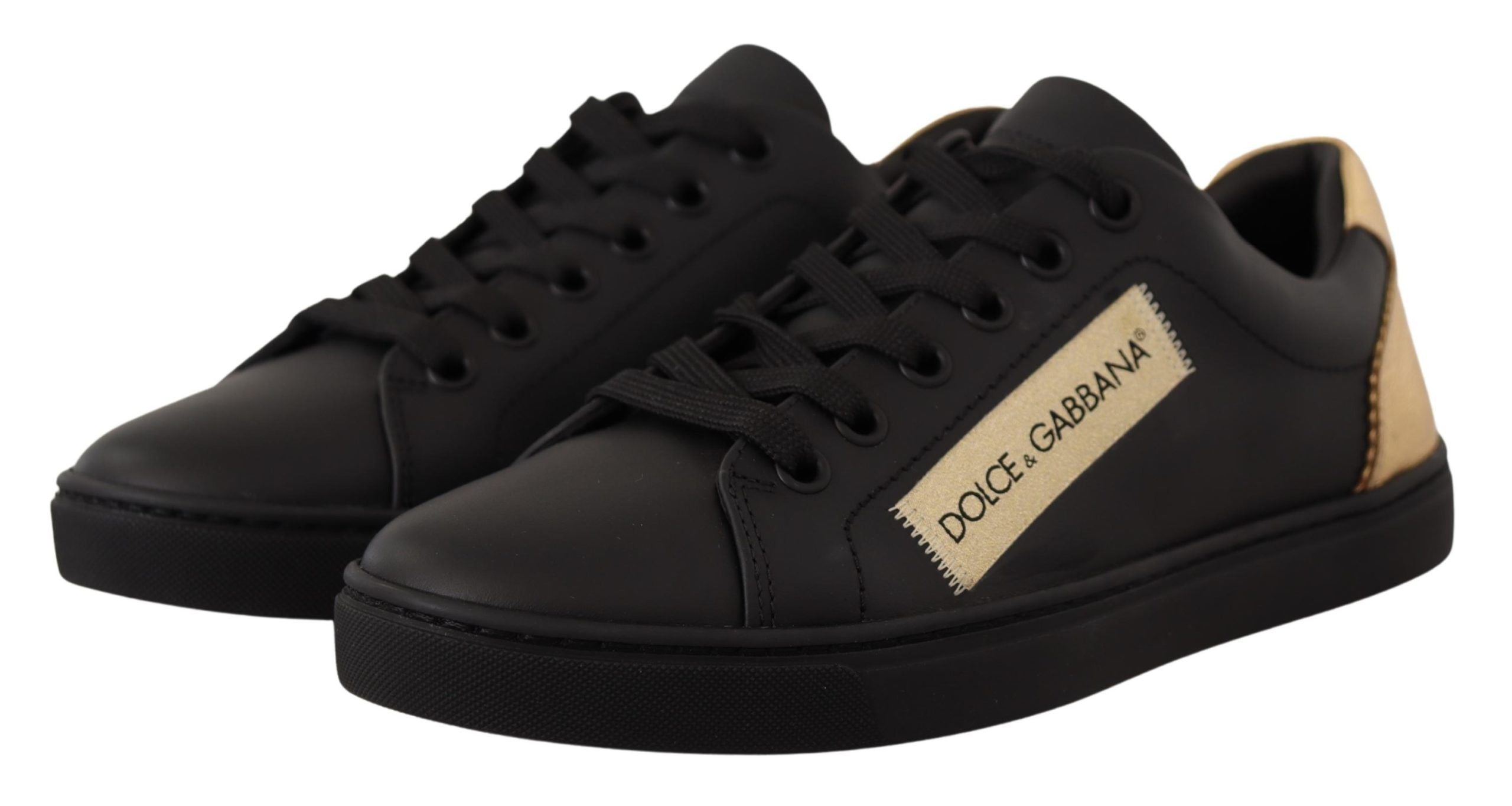 Zwarte gouden leren lage sneakers voor dames