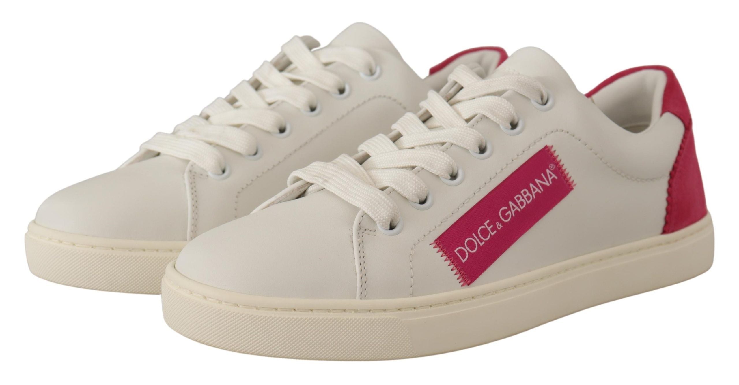Witte roze leren lage sneakers voor dames