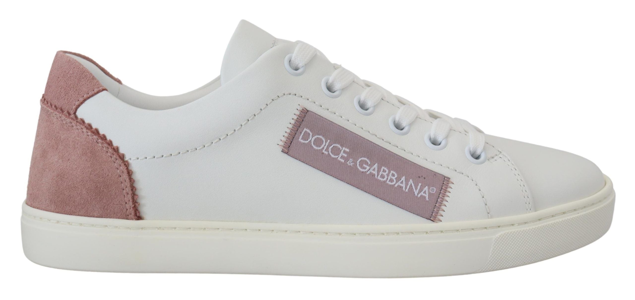 Witte roze leren lage sneakers