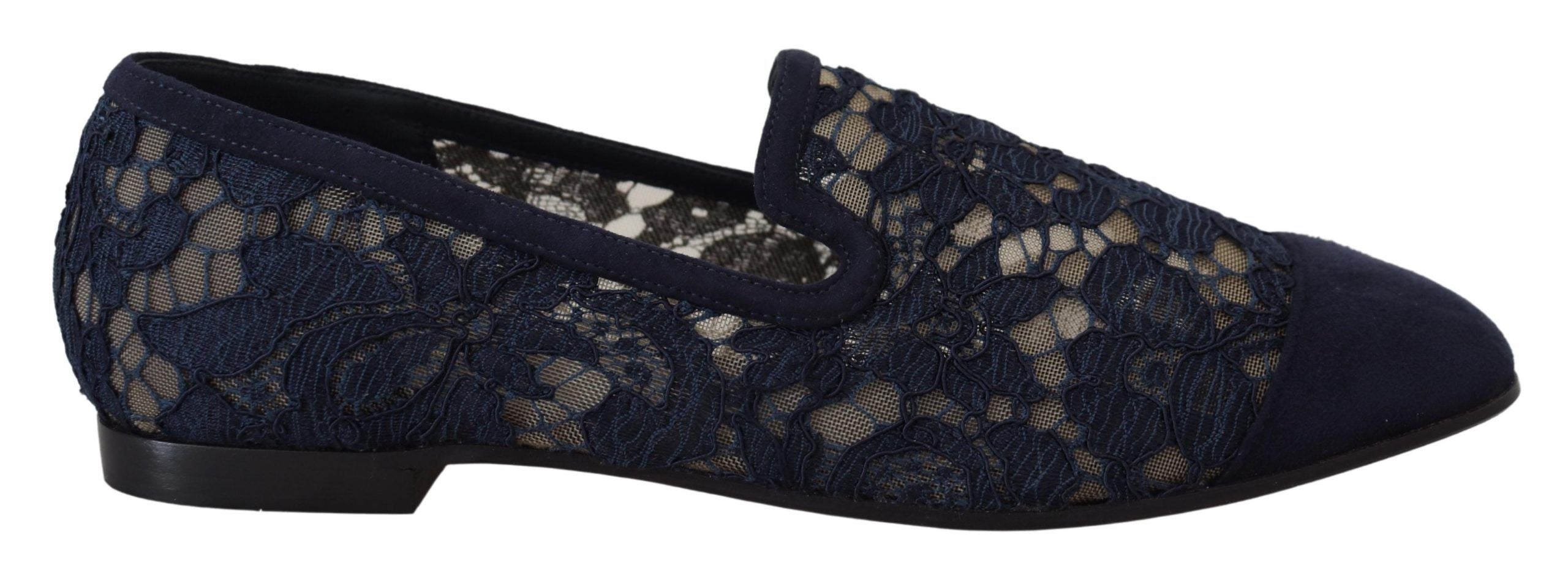 Blauwe bloemenkanten instappers loafers platte schoenen