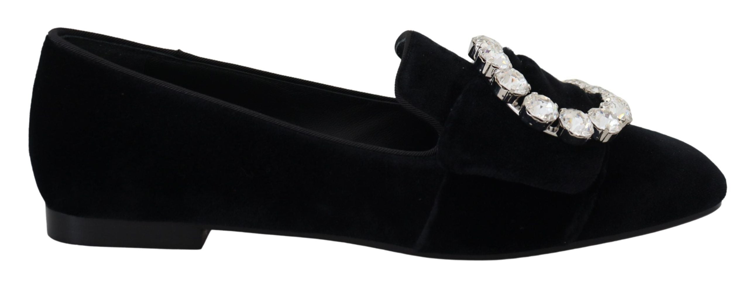 Zwarte fluwelen loafers met kristallen en platte schoenen