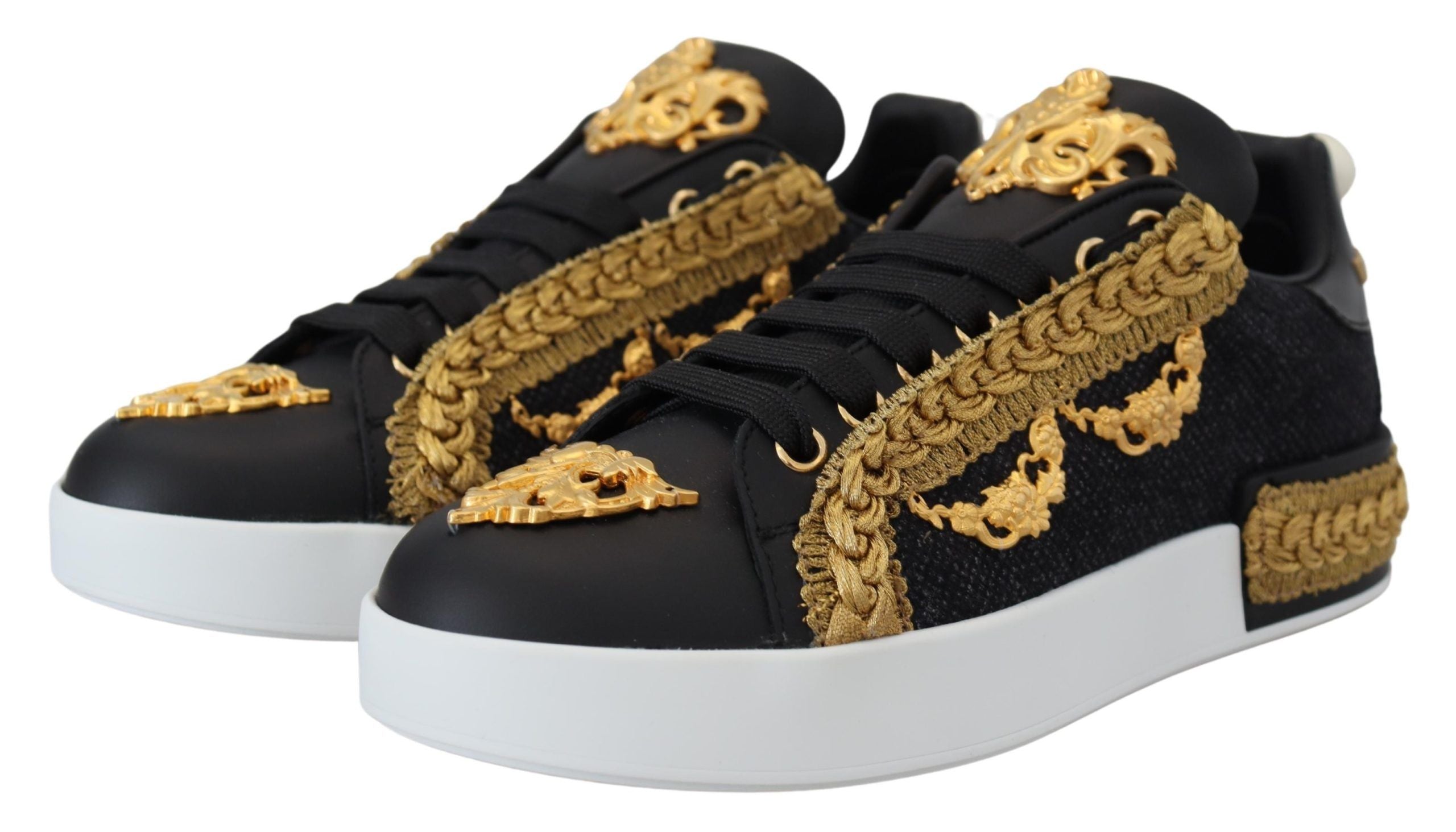 Zwarte gouden barokke Portofino leren sneakers