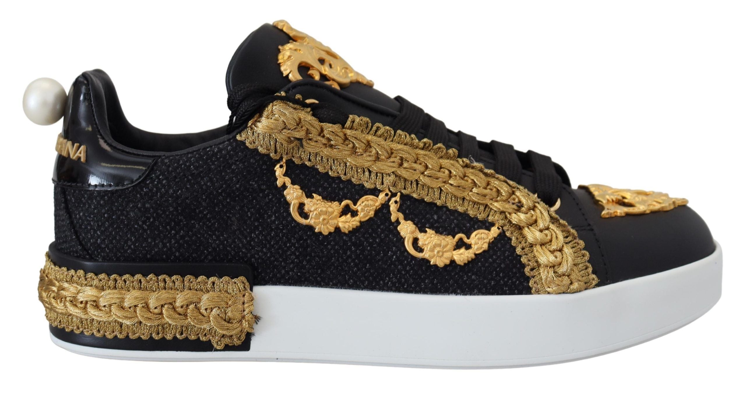 Zwarte gouden barokke Portofino leren sneakers