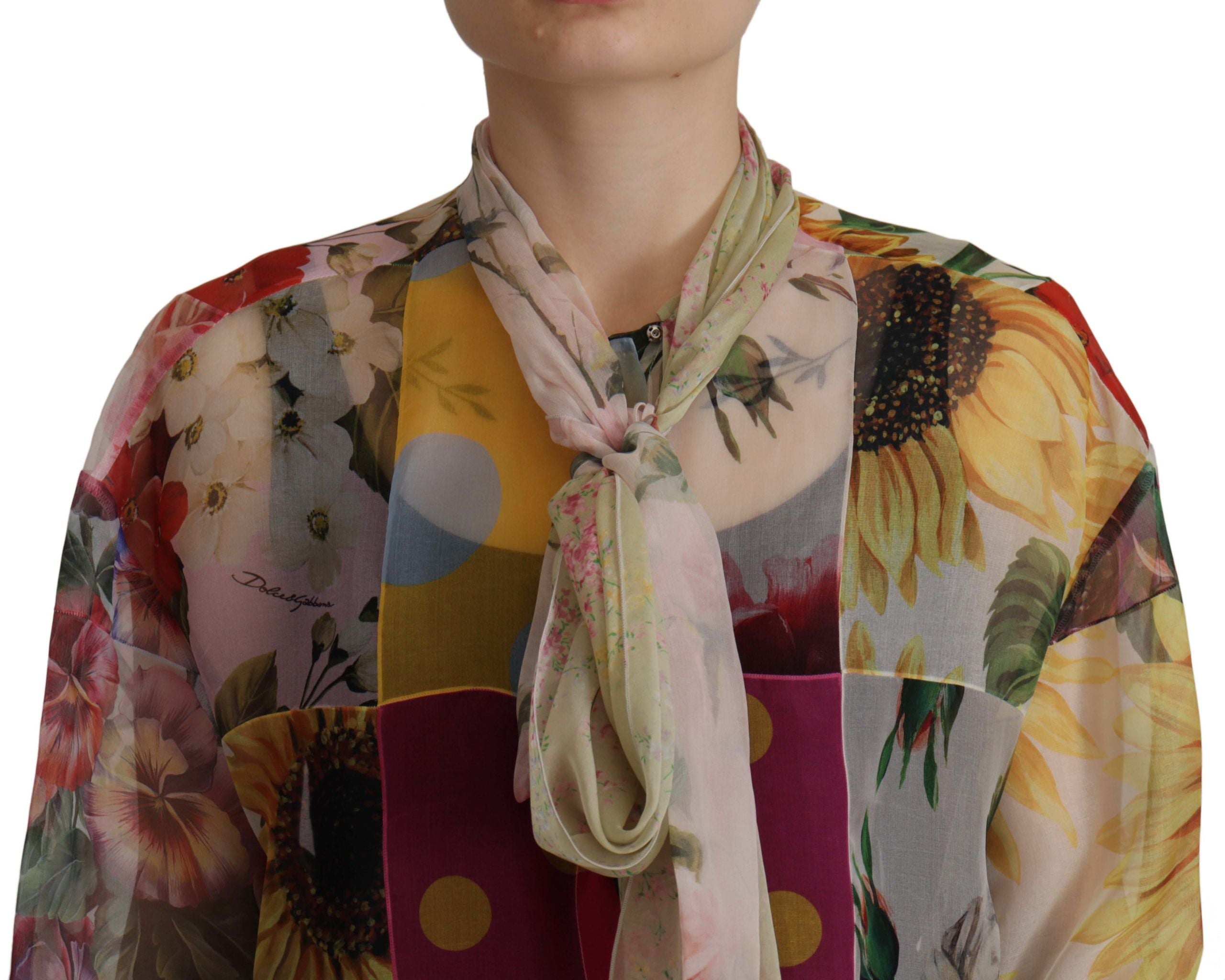 Veelkleurige Ascot kraag patchwork blouse top