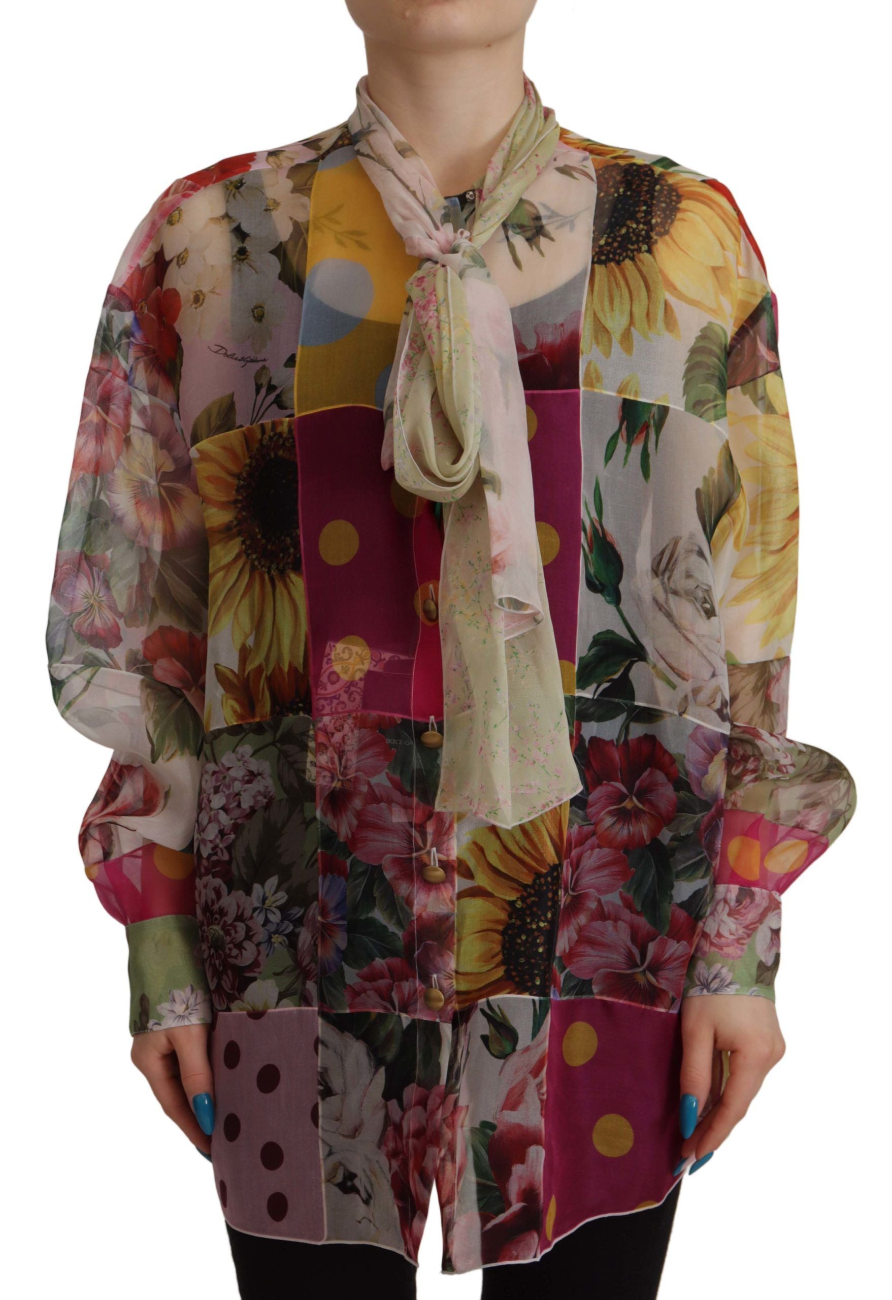 Veelkleurige Ascot kraag patchwork blouse top