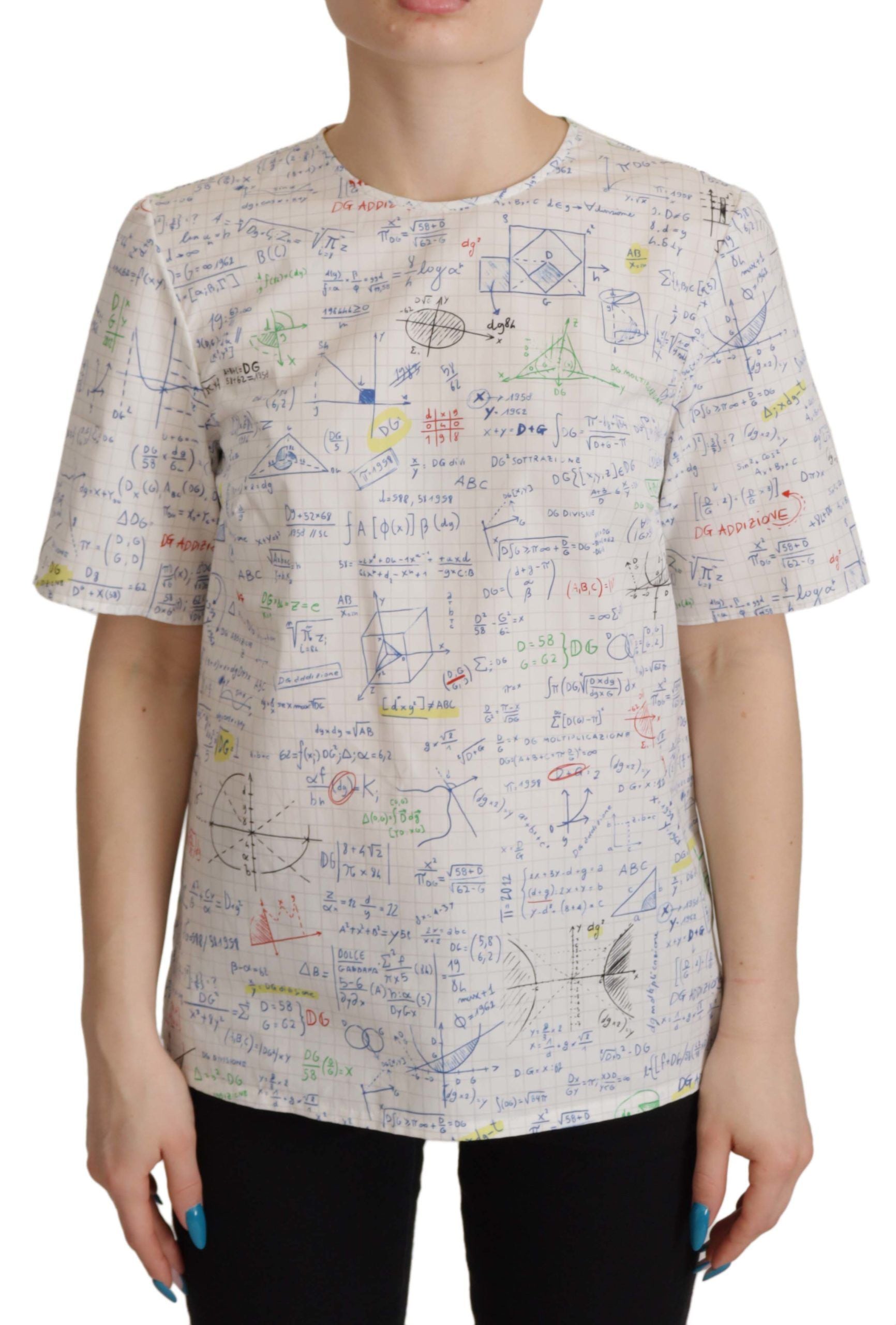 Witte katoenen top met korte mouwen en algebraprint