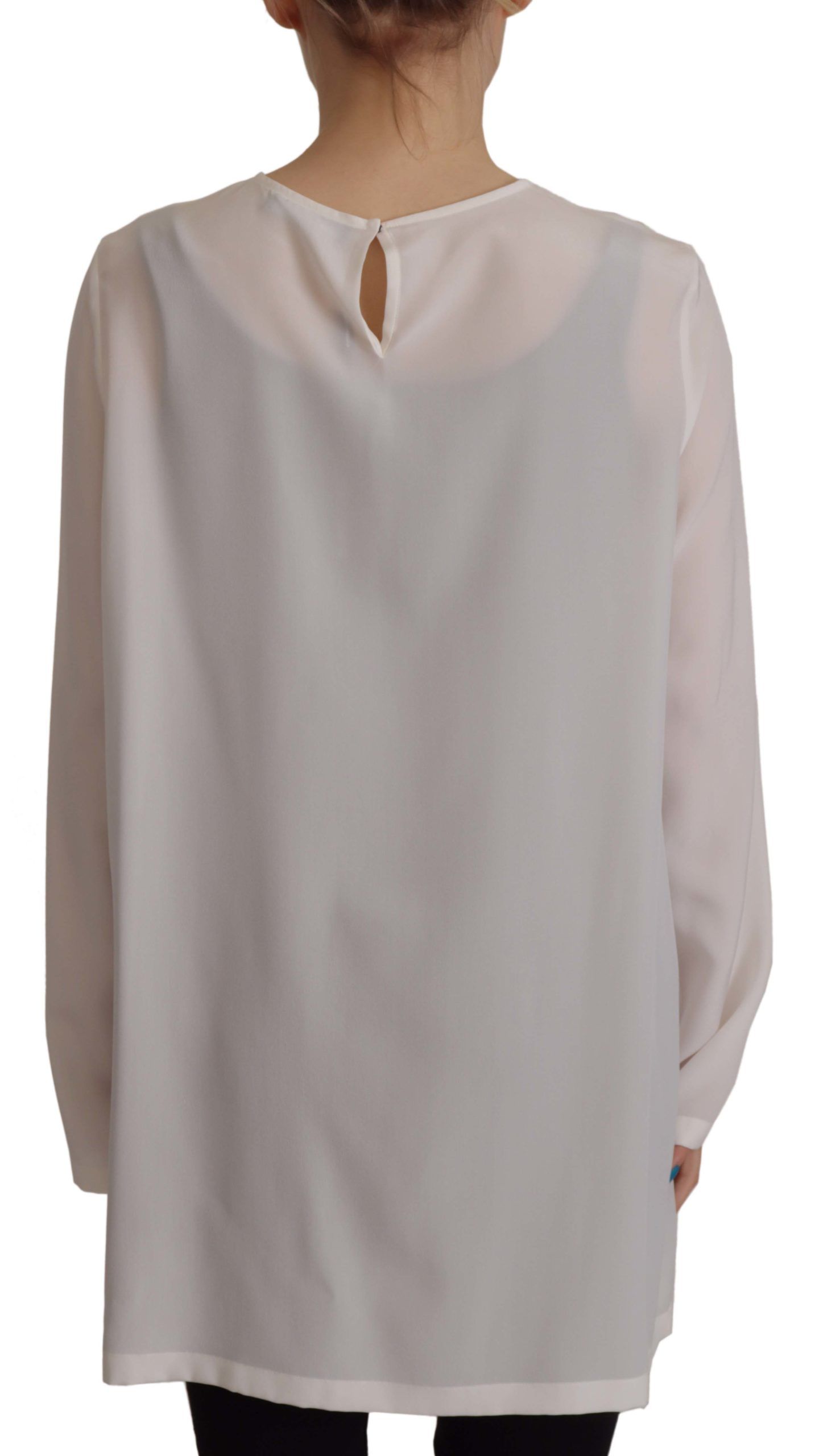 Witte zijden blouse met DG-logo en lange mouwen