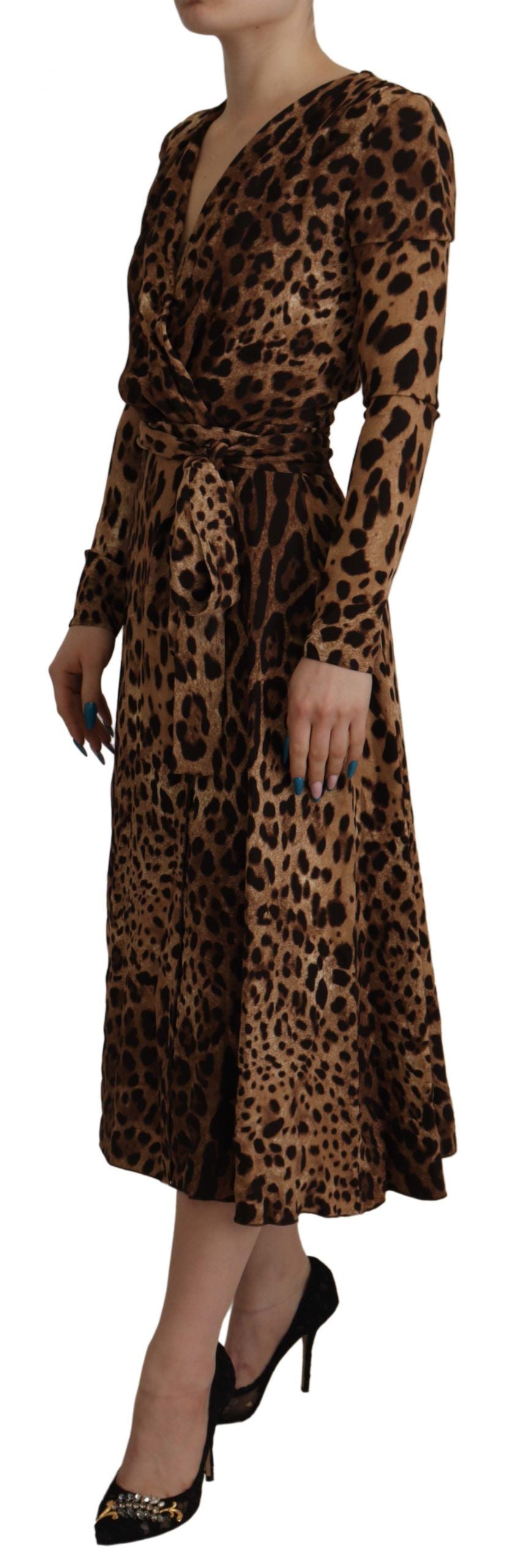 Bruine luipaard wikkel A-lijn maxi viscose jurk