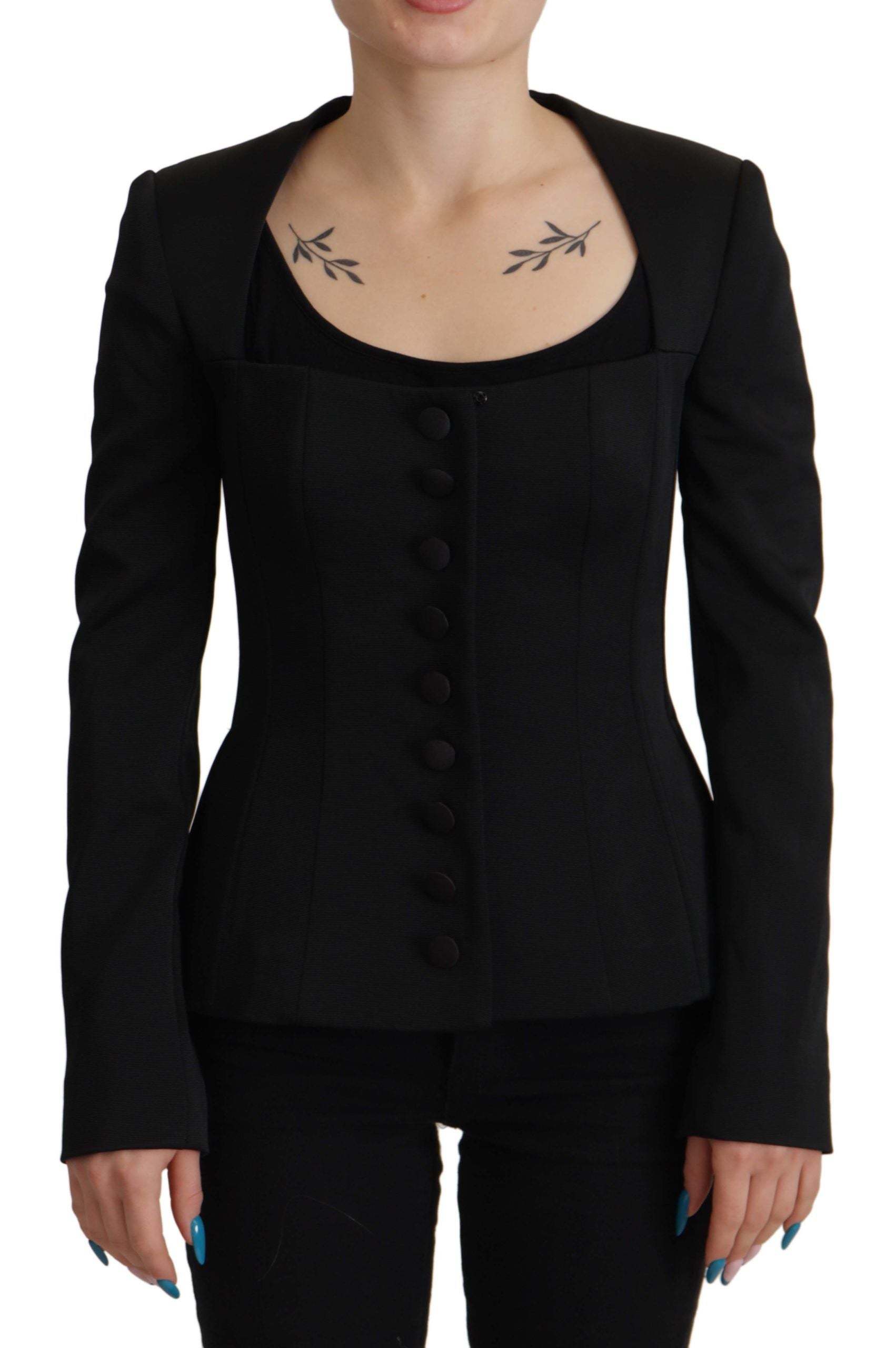Zwarte slim fit lange mouwen drukknoopjas