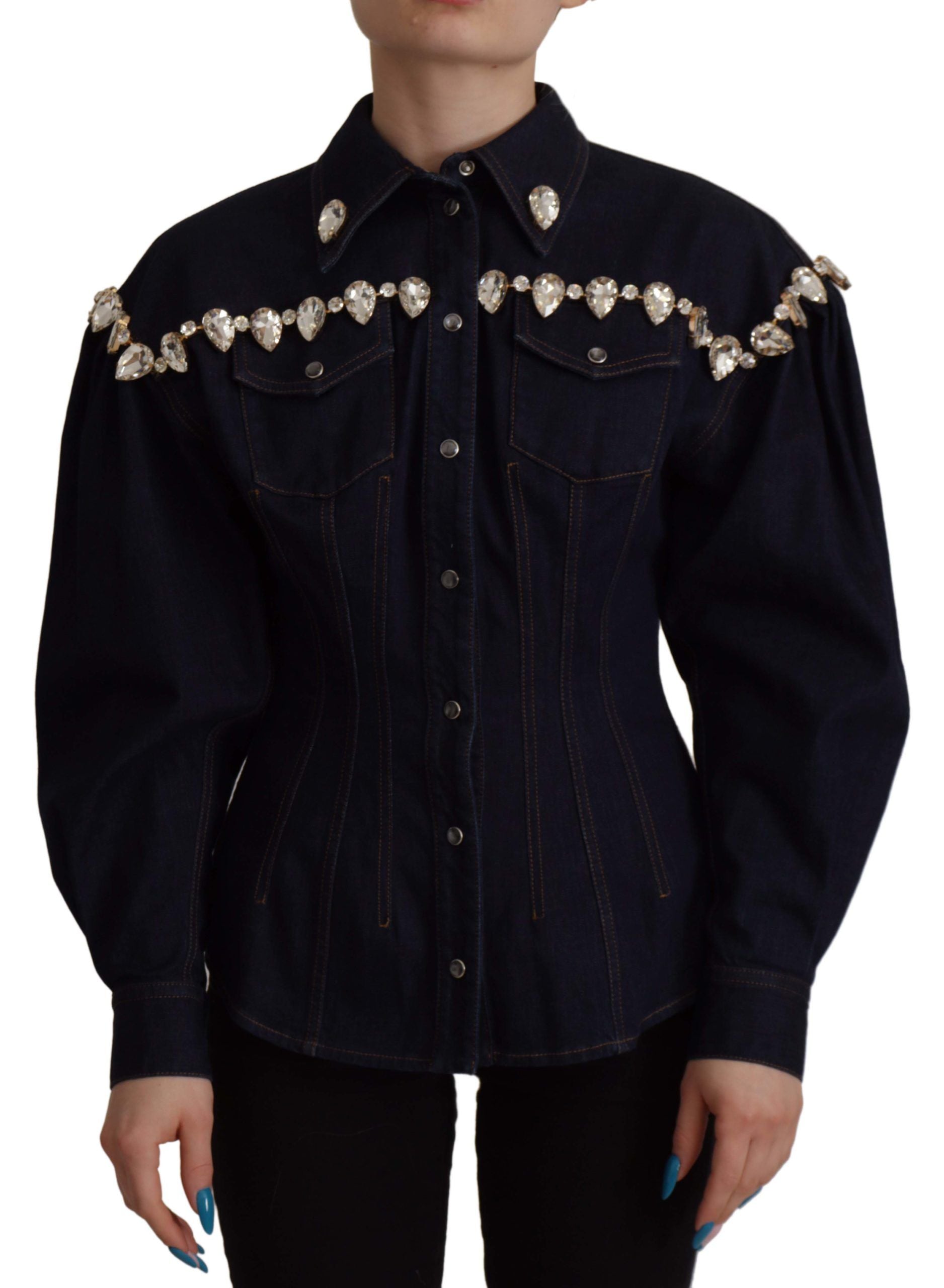 Blauwe denim kristal verfraaide katoenen jas