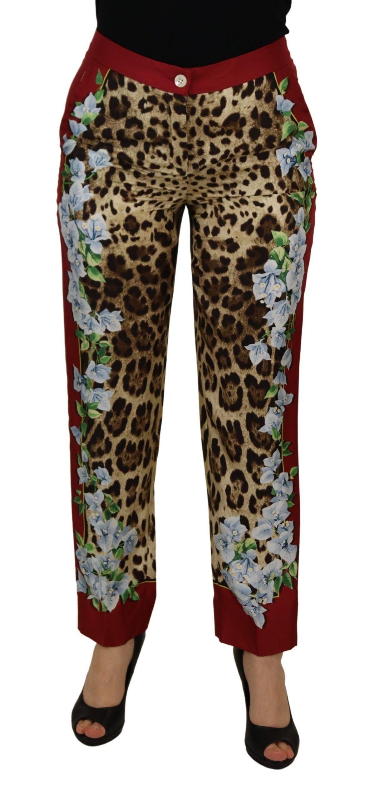 Multicolor luipaardprint broek met middelhoge taille