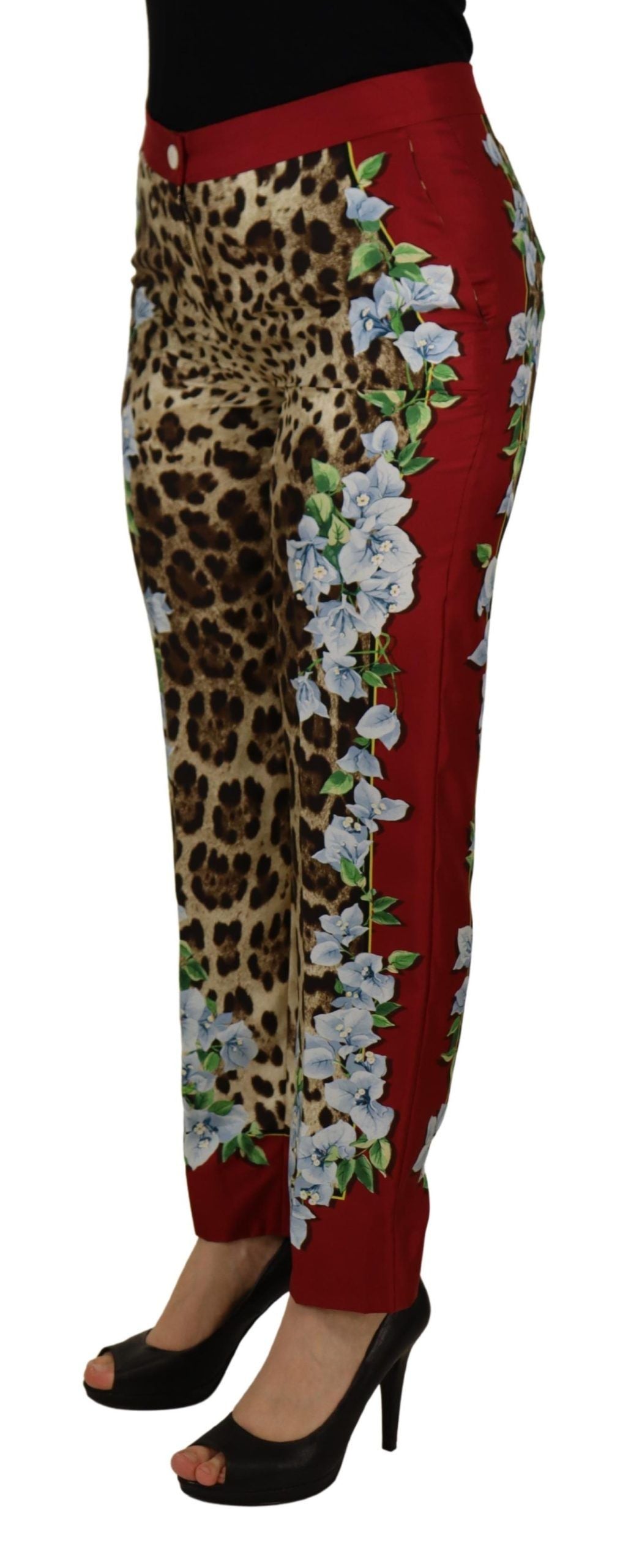 Multicolor luipaardprint broek met middelhoge taille