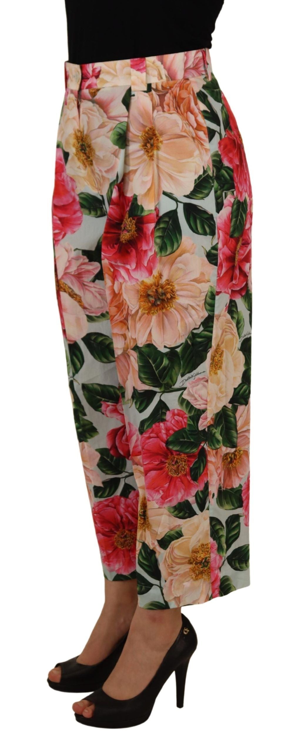 Multicolor bloemenprint hoge taille cropped broek