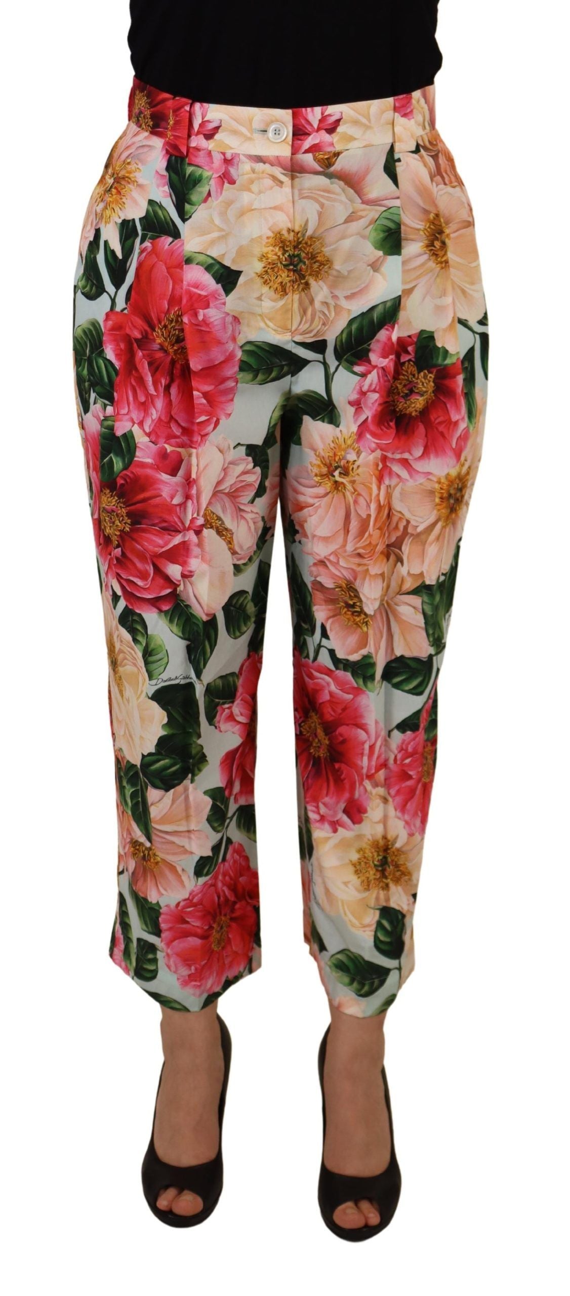 Multicolor bloemenprint hoge taille cropped broek