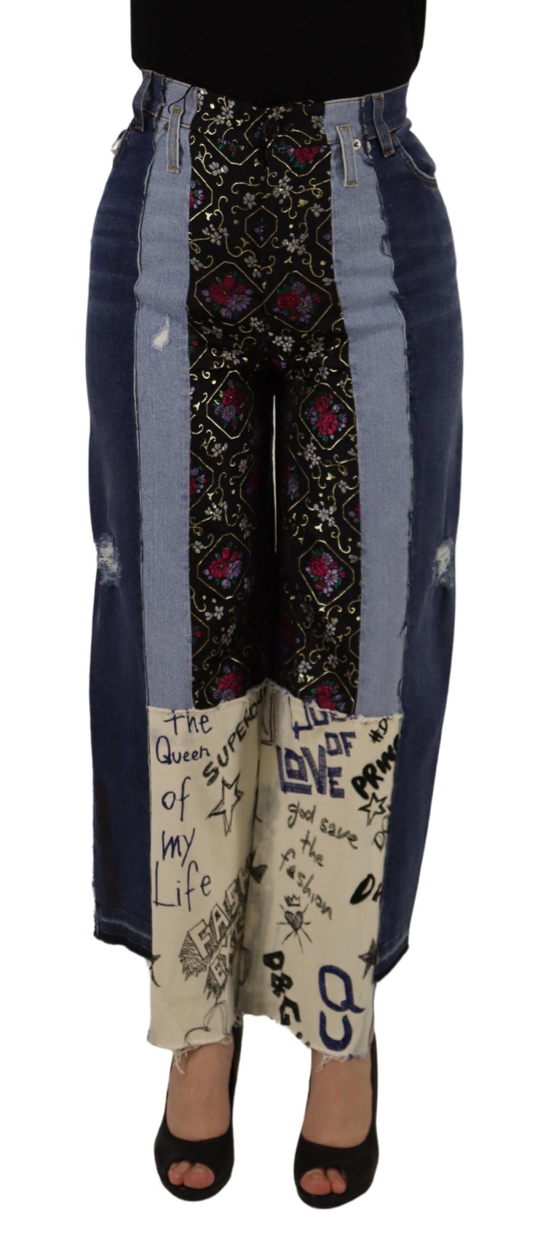 Multicolor Patchwork DG Fashion Wijde Broek Denim