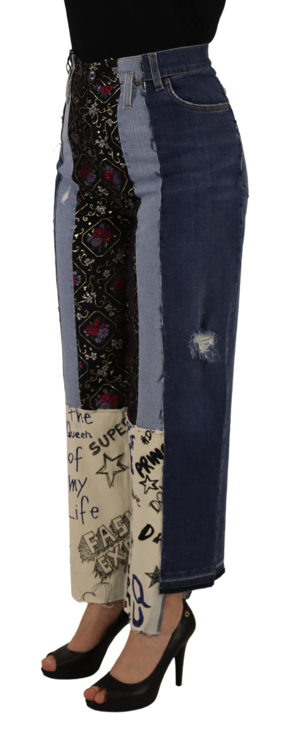 Multicolor Patchwork DG Fashion Wijde Broek Denim