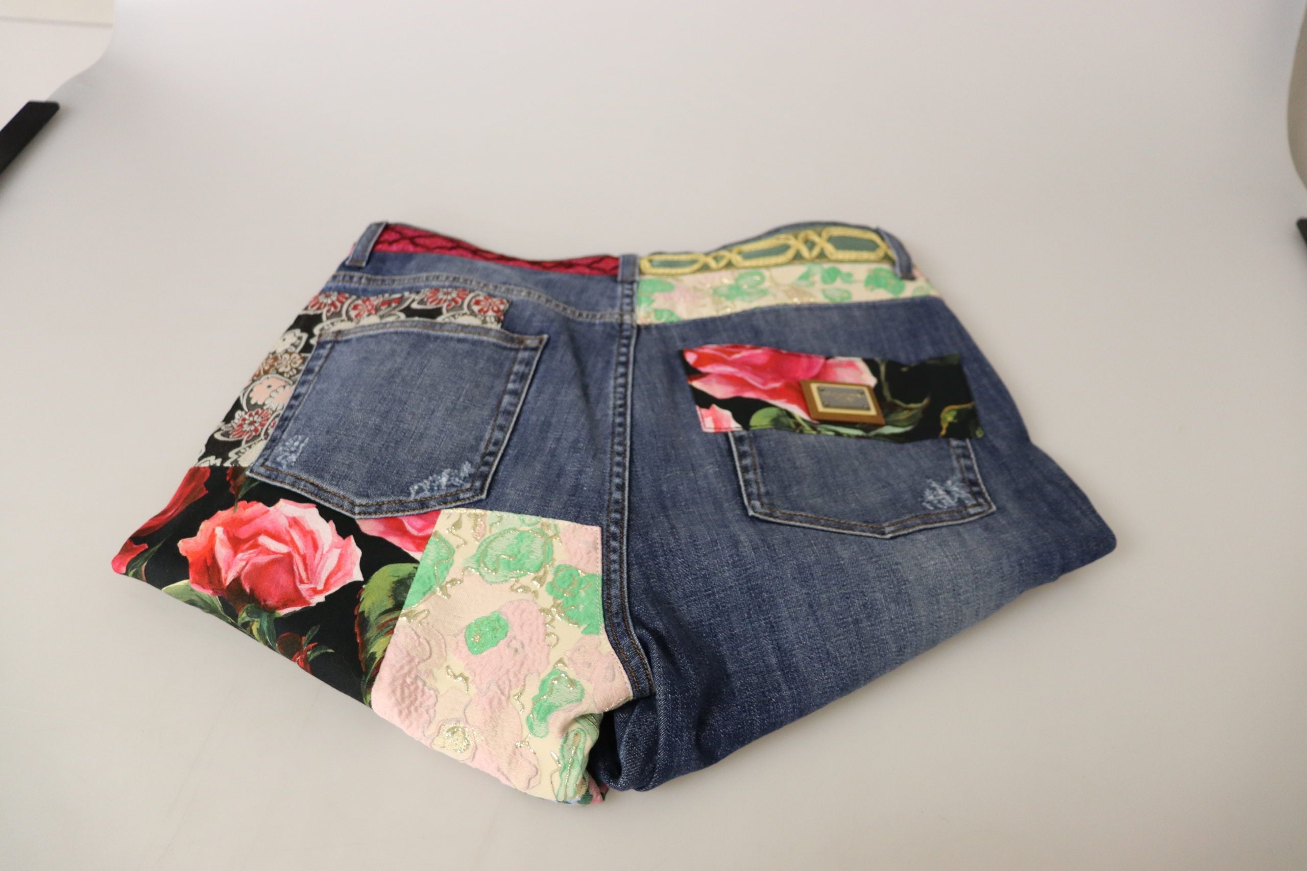 Blauwe patchwork jeans met hoge taille
