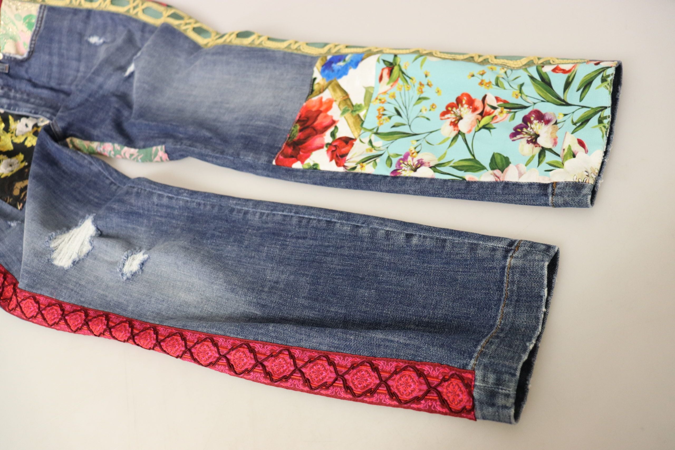 Blauwe patchwork jeans met hoge taille