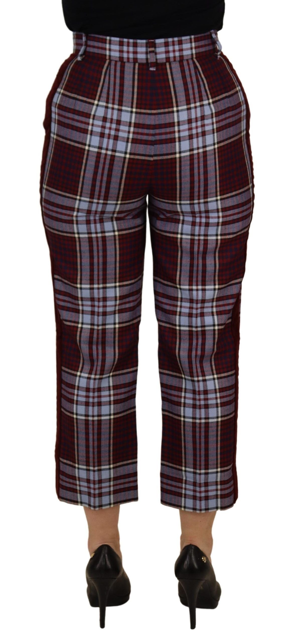 Grijze geruite hoge taille cropped broek
