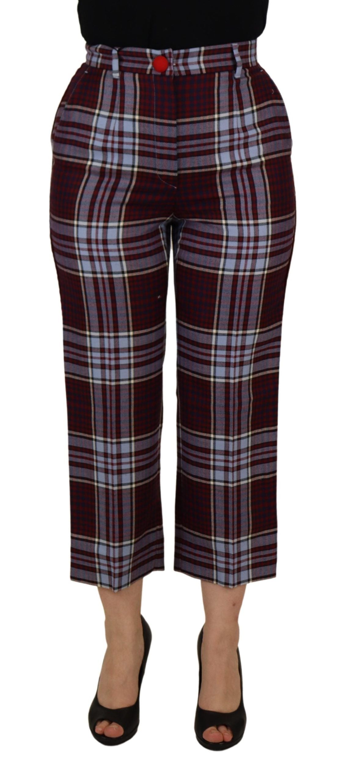 Grijze geruite hoge taille cropped broek