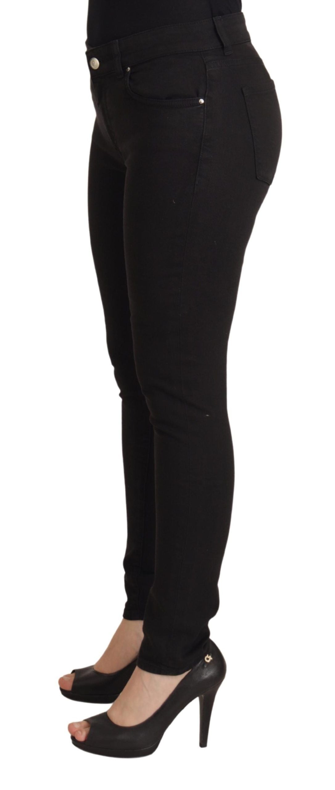 Zwarte skinny denim katoenen jeans met middelhoge taille