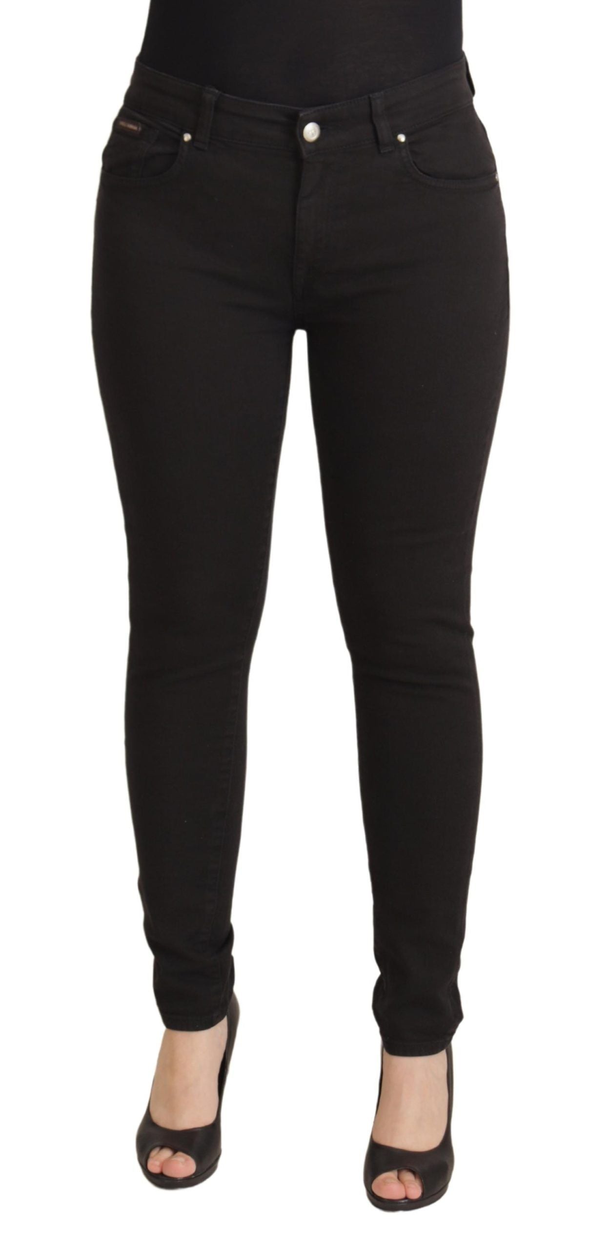 Zwarte skinny denim katoenen jeans met middelhoge taille