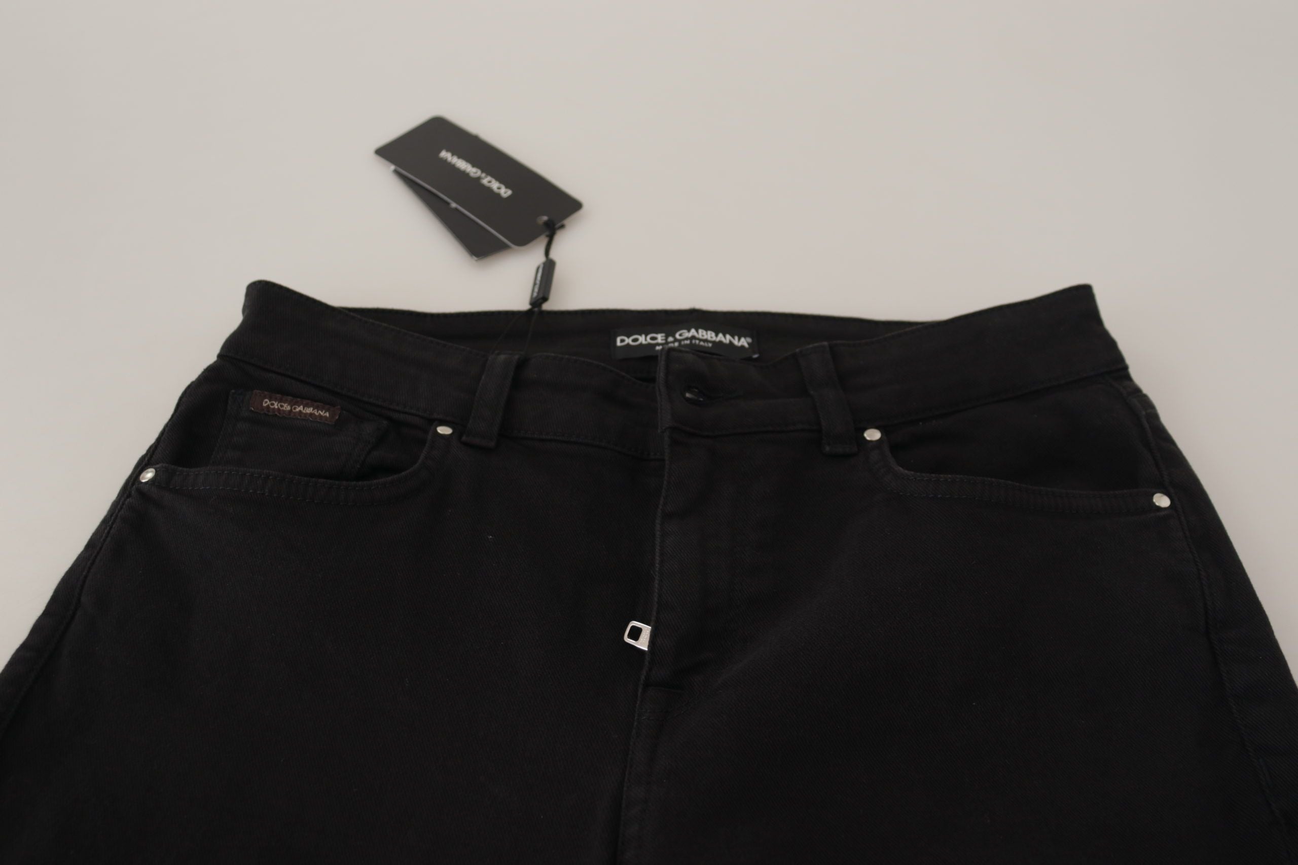 Zwarte skinny denim katoenen jeans met middelhoge taille