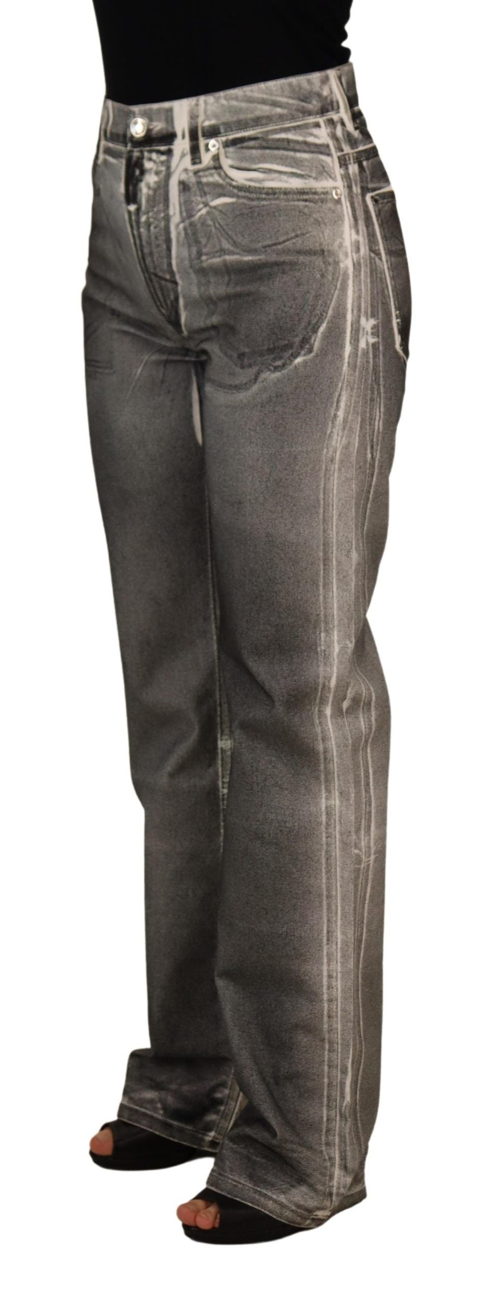 Grijs gewassen hoge taille denim broek katoenen jeans