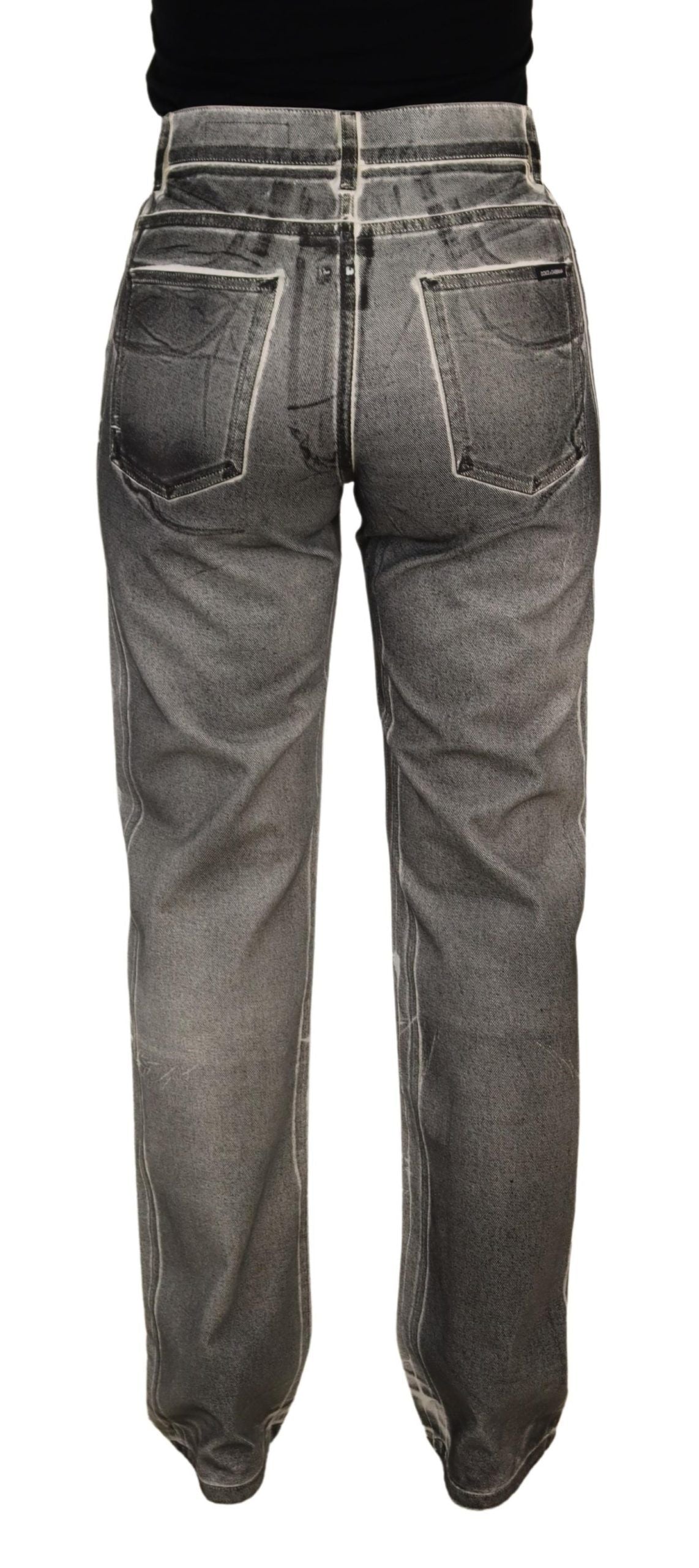Grijs gewassen hoge taille denim broek katoenen jeans