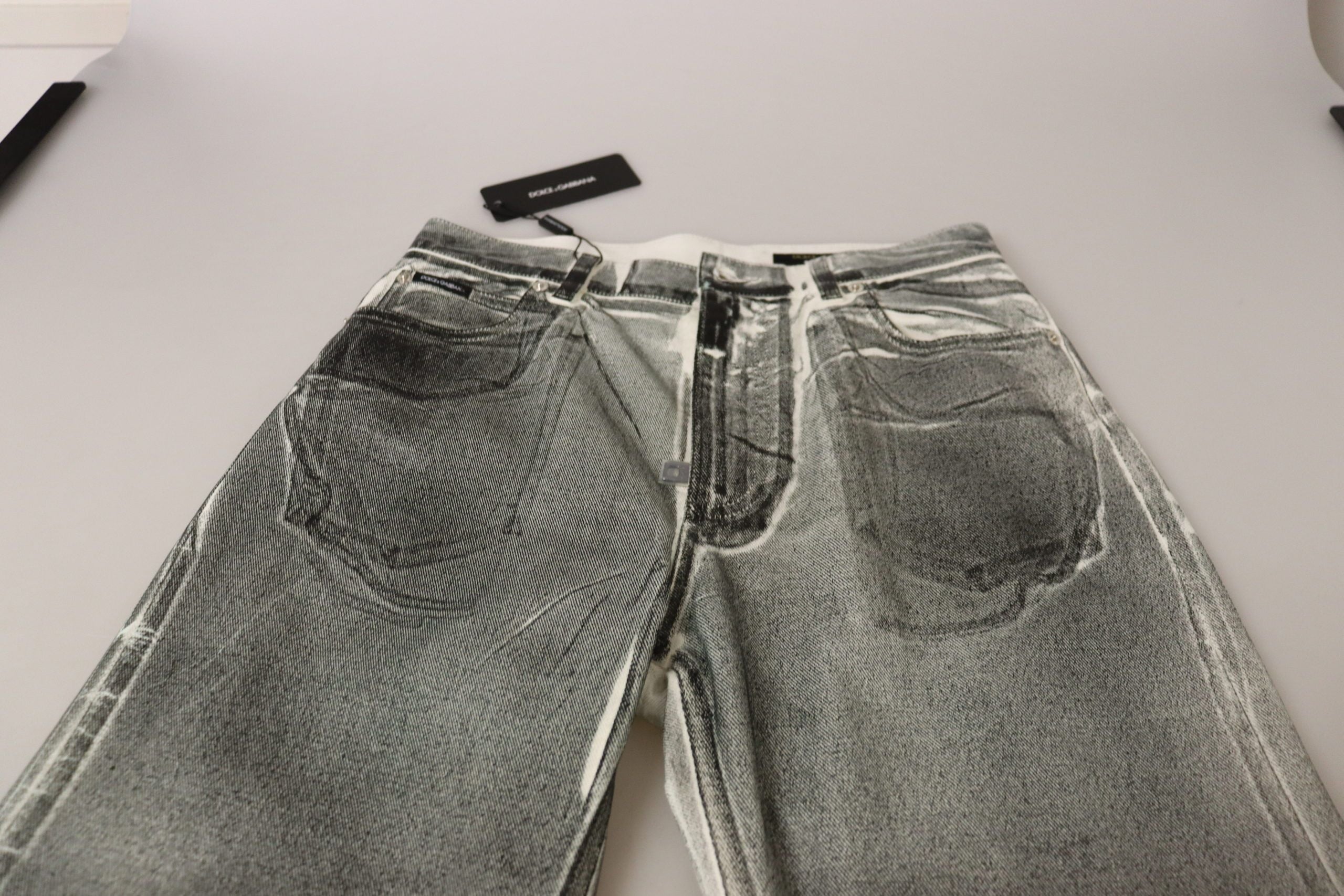 Grijs gewassen hoge taille denim broek katoenen jeans