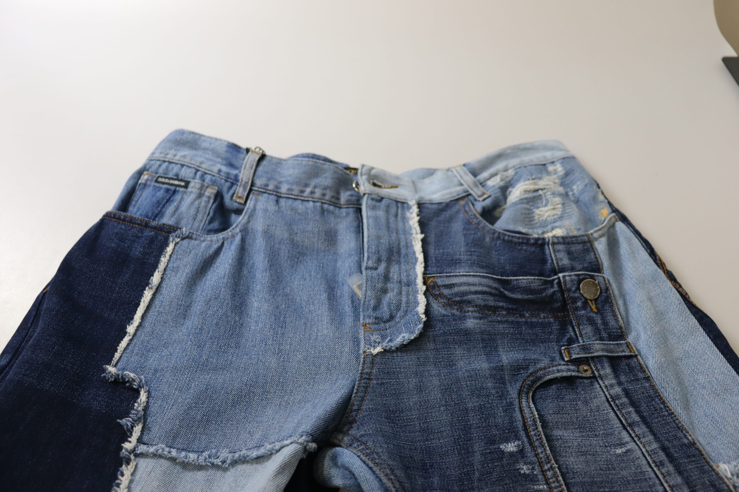 Veelkleurige patchwork jeans met hoge taille