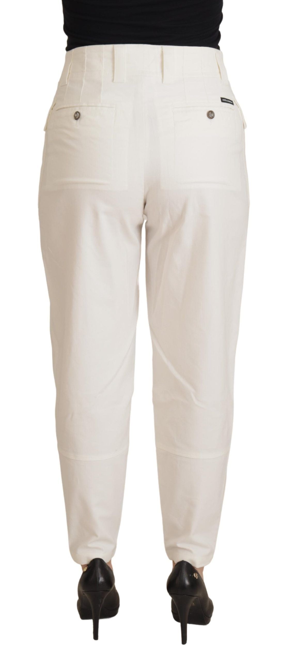 Witte hoge taille taps toelopende katoenen damesbroek