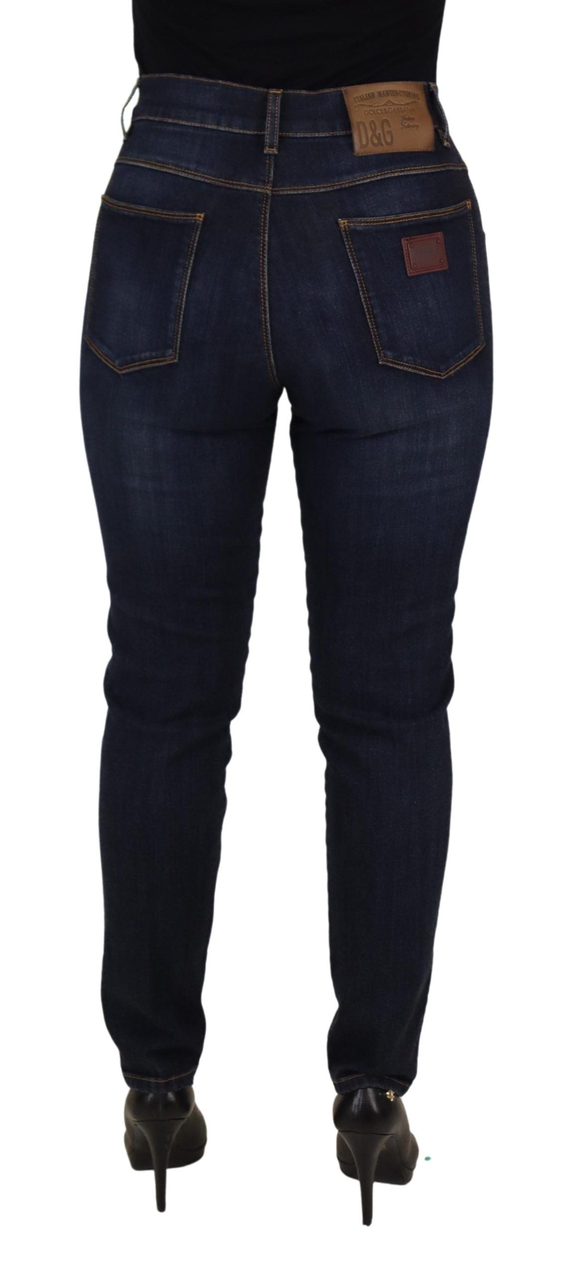 Blauwe katoenen skinny denim jeans met hoge taille