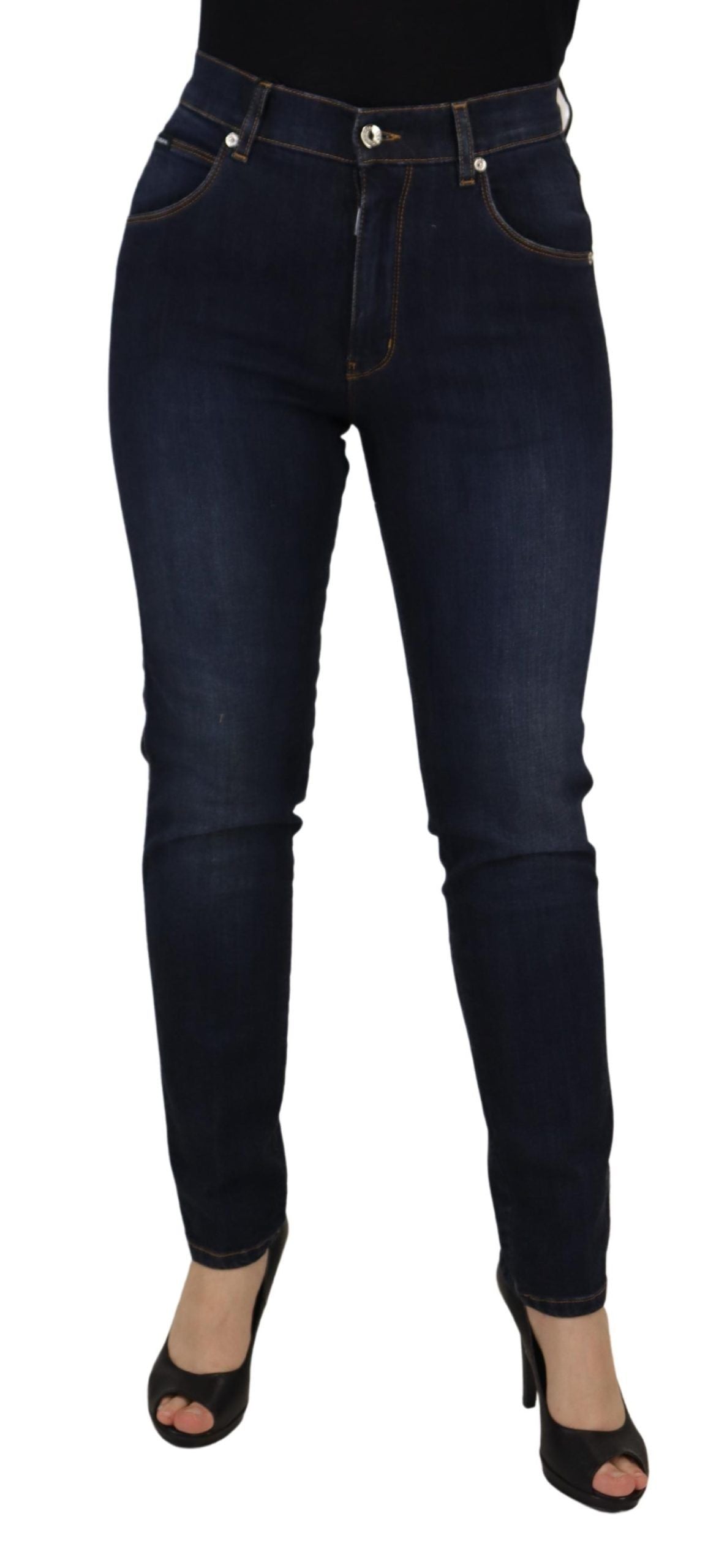Blauwe katoenen skinny denim jeans met hoge taille