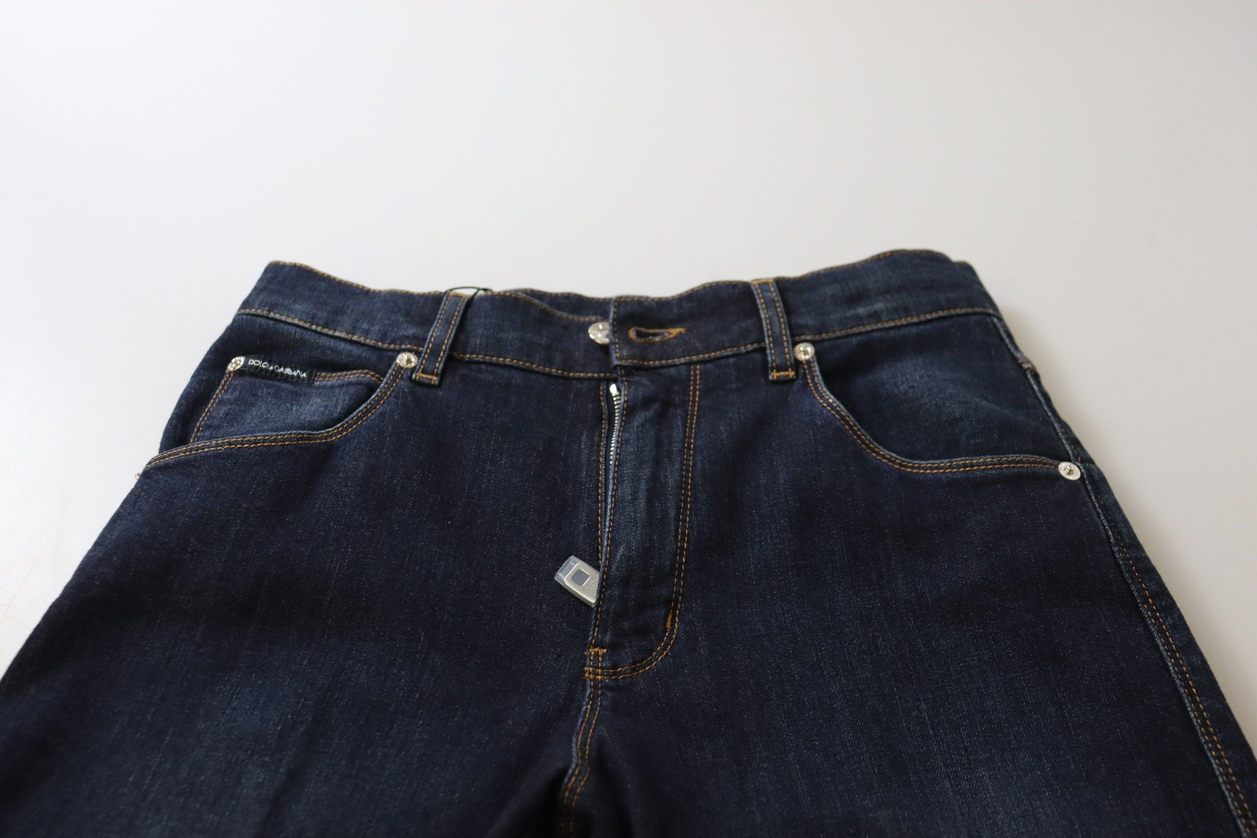 Blauwe katoenen skinny denim jeans met hoge taille