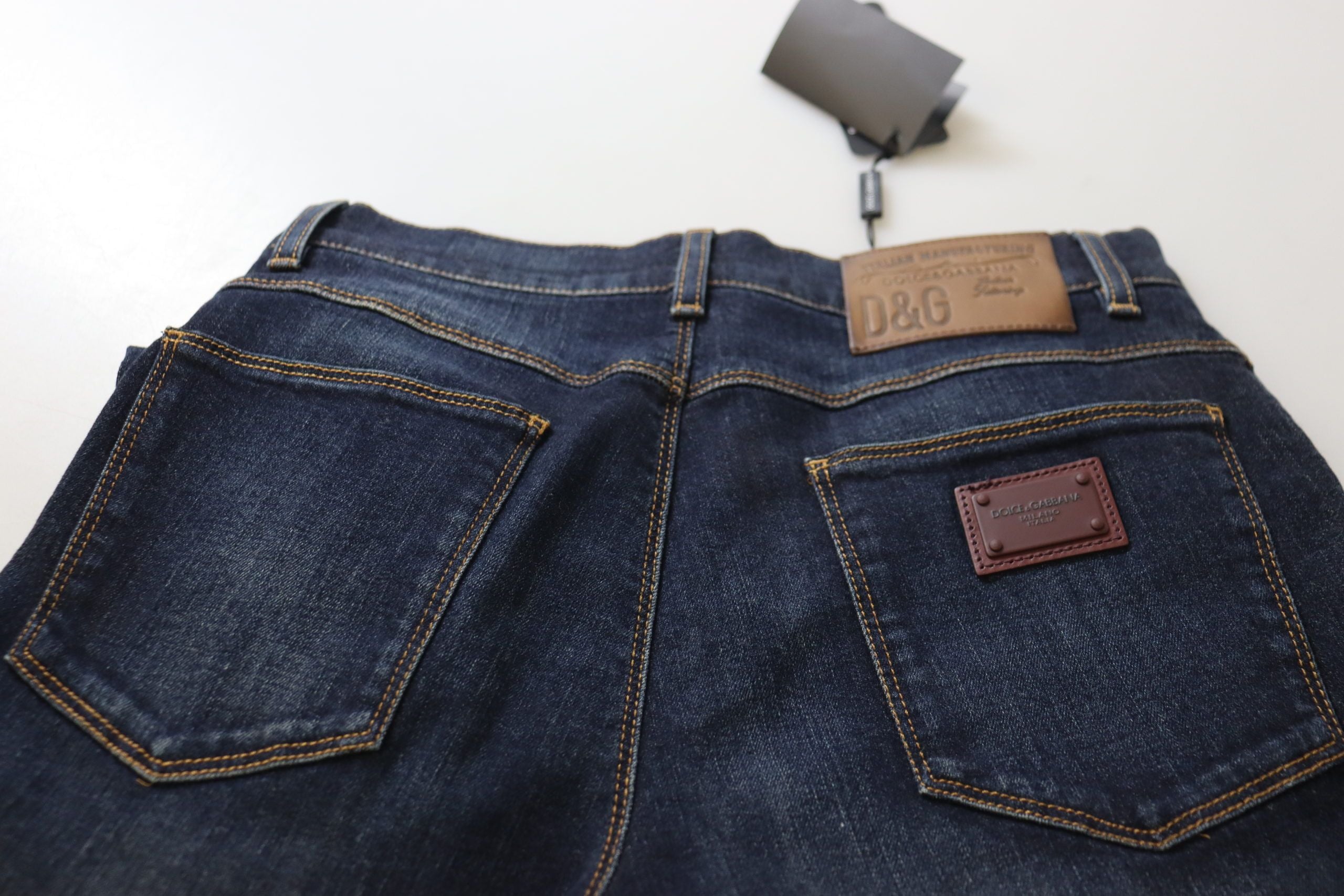 Blauwe katoenen skinny denim jeans met hoge taille