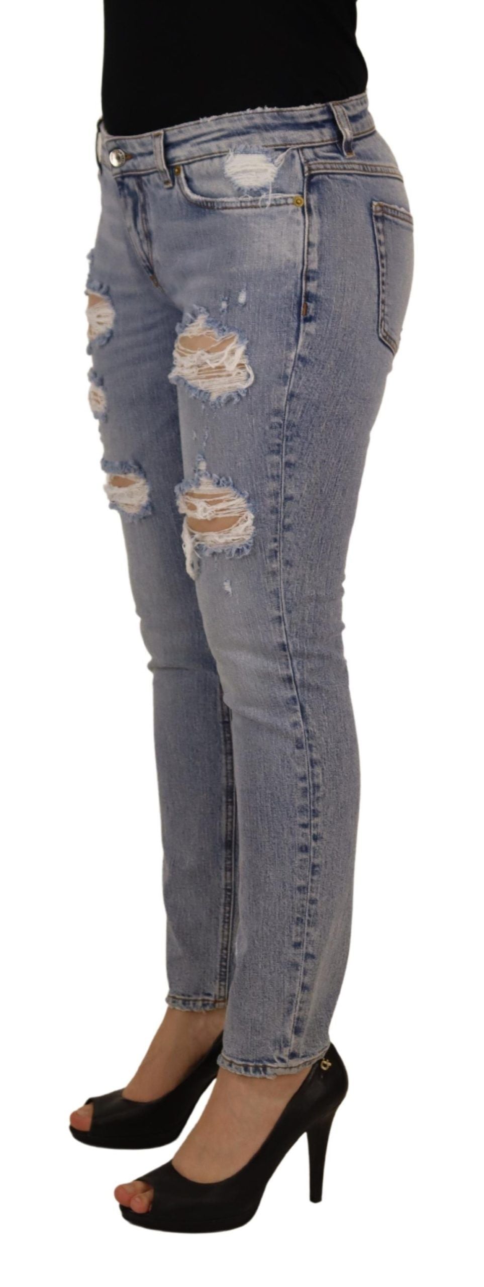 Blauwe katoenen stretch skinny denim jeans met lage taille