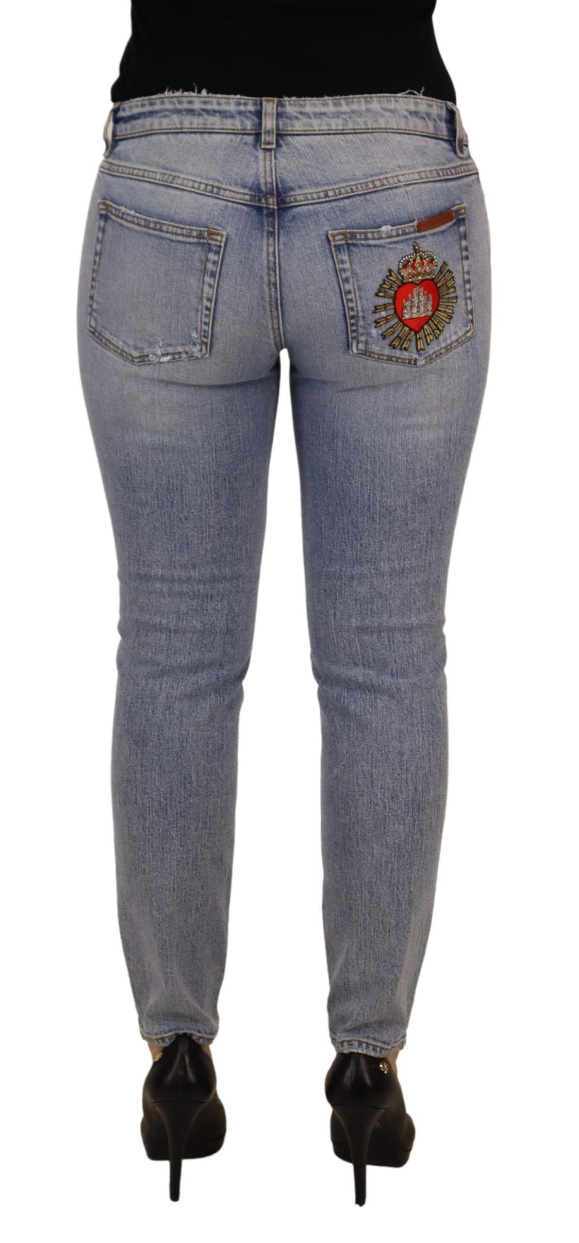 Blauwe katoenen stretch skinny denim jeans met lage taille