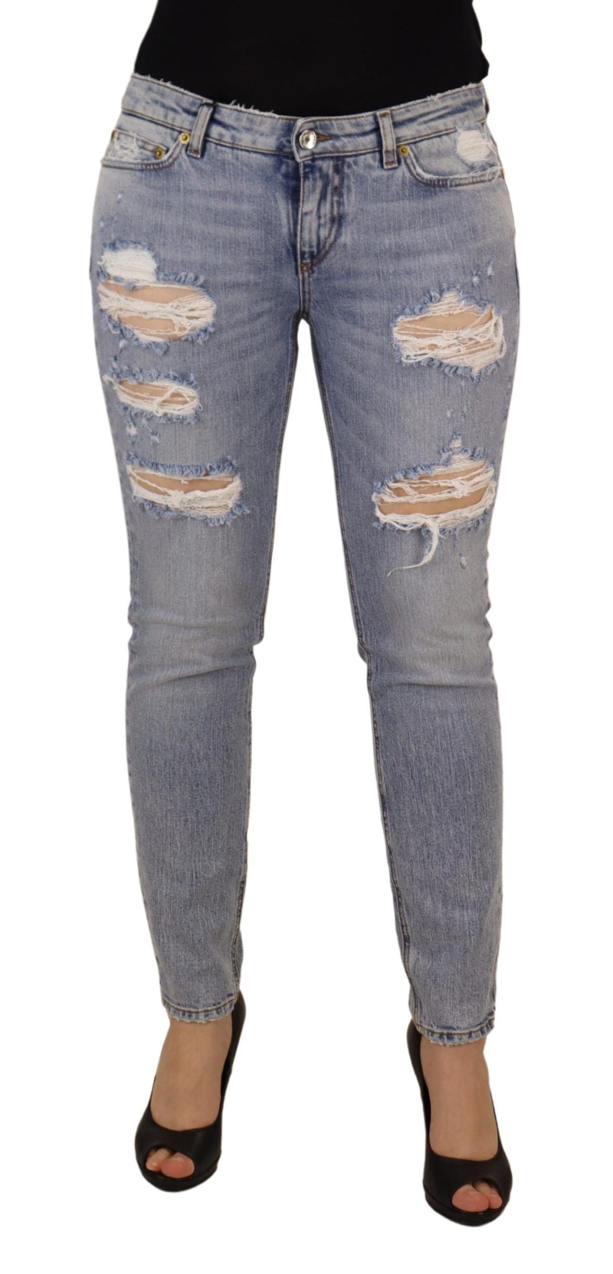 Blauwe katoenen stretch skinny denim jeans met lage taille