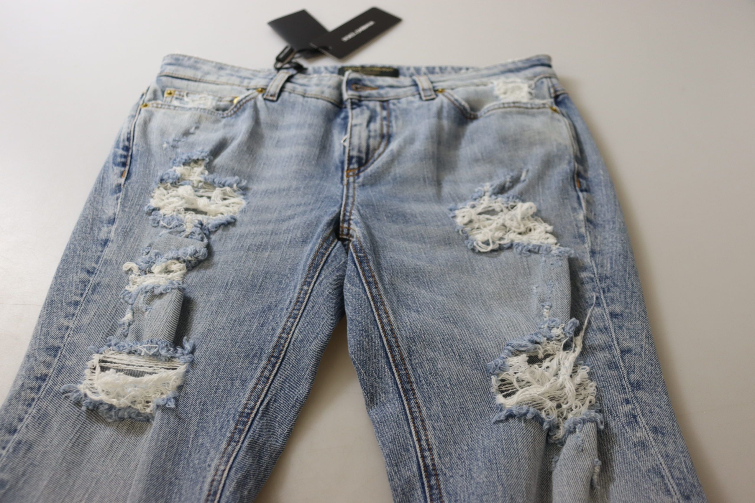 Blauwe katoenen stretch skinny denim jeans met lage taille