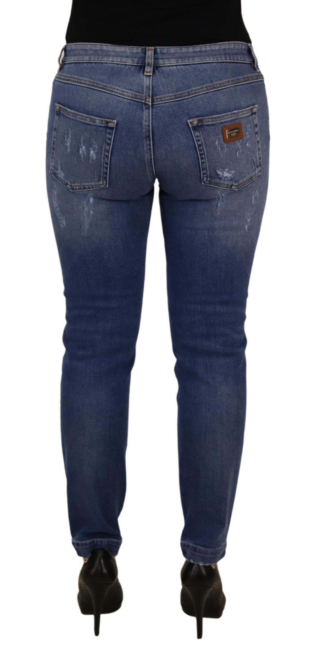 Blauwe gewassen katoenen skinny jeans met lage taille